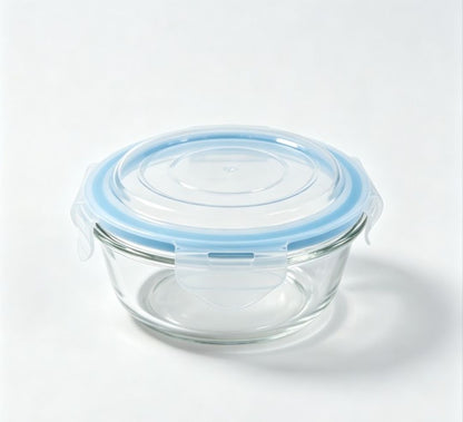 Smartserve Round Borosilicate Glass Lunch Box Set of 2, 370 ML Each | Food Storage Containers with Lids | Snacks, Dry Fruits, Meal Prep & Office Use