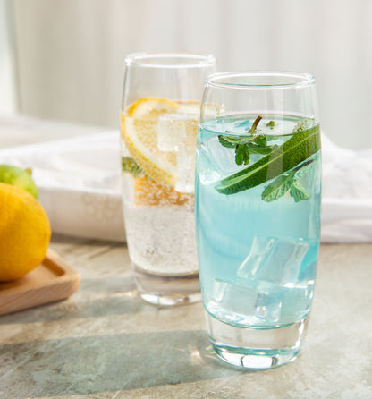 Highball Glass filled with a tropical cocktail.