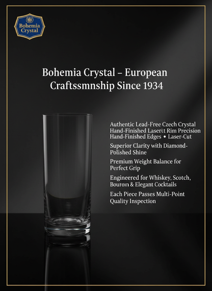 Bohemia Crystal Barline Glass Set of 6 – 300ml Tall Lead-Free Crystal Glasses for Mocktail, Cocktail, Vodka, Beer & Juice – Dishwasher Safe – Made in Czech Republic Set of 6 – Gift Box