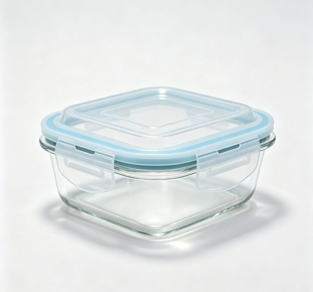 Smartserve Square Borosilicate Glass Container with Blue PP Lid, 310 ML Set of 2 | Food Storage & Meal Prep Containers | Kitchen, Office & Home Use
