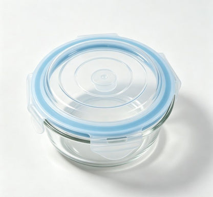Smartserve Round Borosilicate Glass Lunch Box Set of 2, 370 ML Each | Food Storage Containers with Lids | Snacks, Dry Fruits, Meal Prep & Office Use