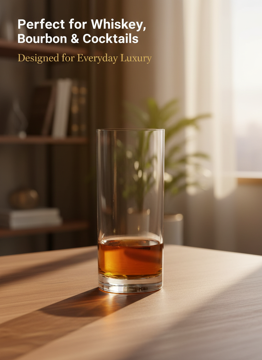 Bohemia Crystal Barline Glass Set of 6 – 300ml Tall Lead-Free Crystal Glasses for Mocktail, Cocktail, Vodka, Beer & Juice – Dishwasher Safe – Made in Czech Republic Set of 6 – Gift Box