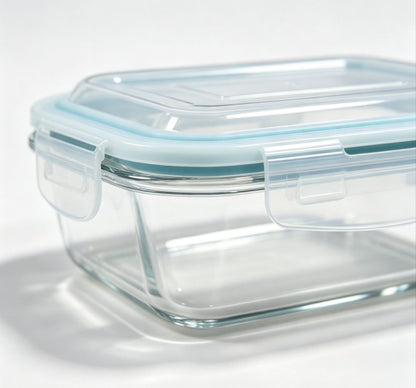 Smartserve Square Borosilicate Glass Container with Blue PP Lid, 310 ML Set of 2 | Food Storage & Meal Prep Containers | Kitchen, Office & Home Use