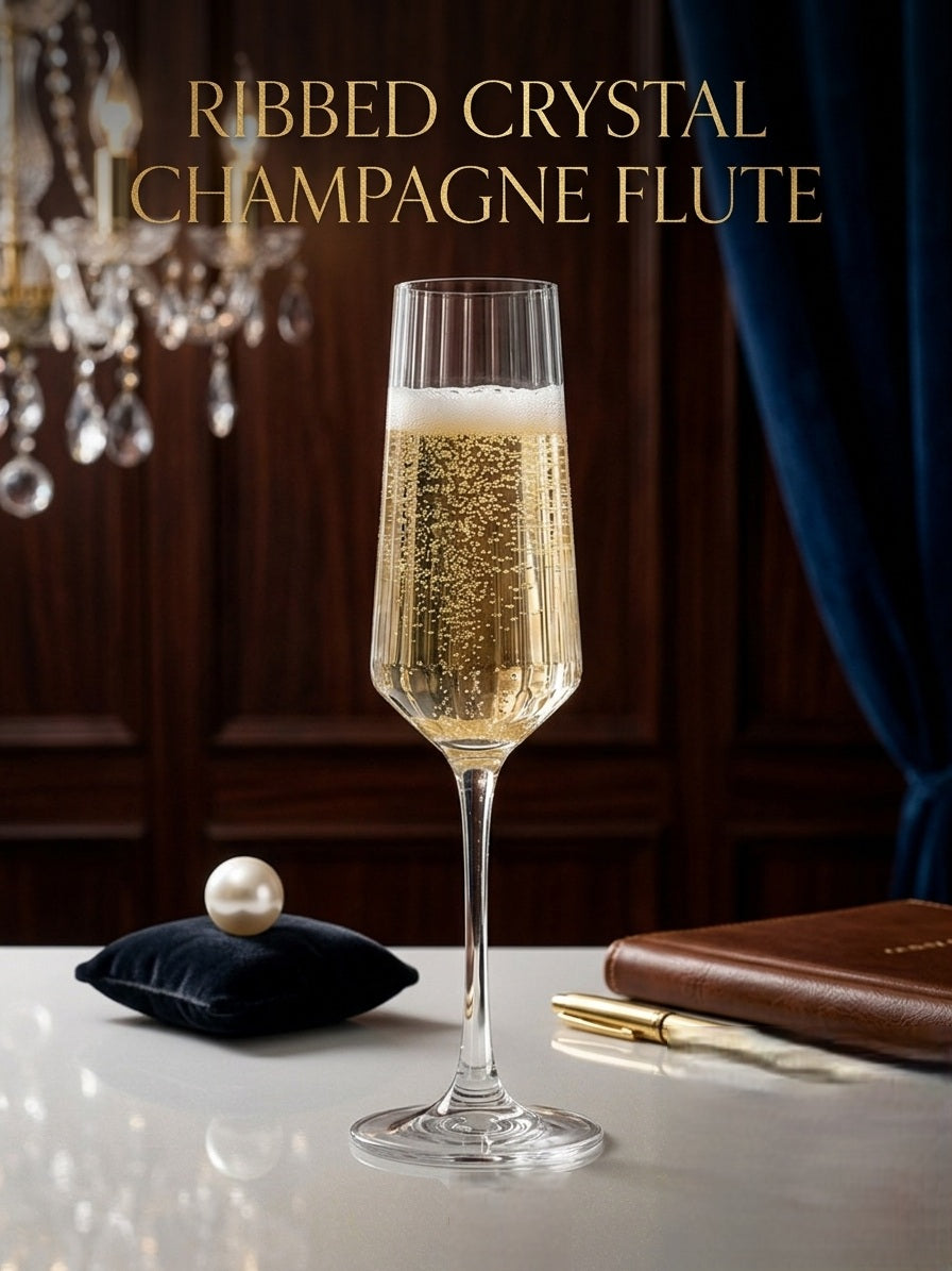 SmartServe Elegant Ribbed Champagne Flute Glass Set – 250ml, 6 Pcs