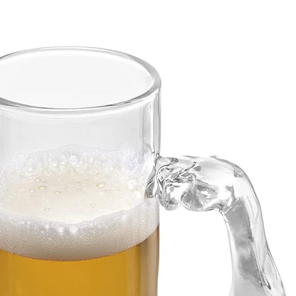 Smartserve Crystal Muscle Beer Mug Set of 6 | 600ml Heavy Clear Glass Beer Mugs | Premium Lead-Free Crystal Barware | Freezer Safe Thick Handle Large Beer Glass Set for Home, Bar & Parties