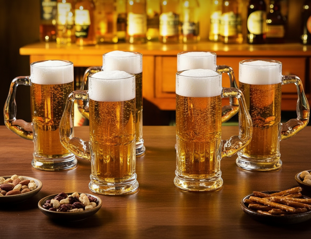 Smartserve Crystal Muscle Beer Mug Set of 6 | 600ml Heavy Clear Glass Beer Mugs | Premium Lead-Free Crystal Barware | Freezer Safe Thick Handle Large Beer Glass Set for Home, Bar & Parties