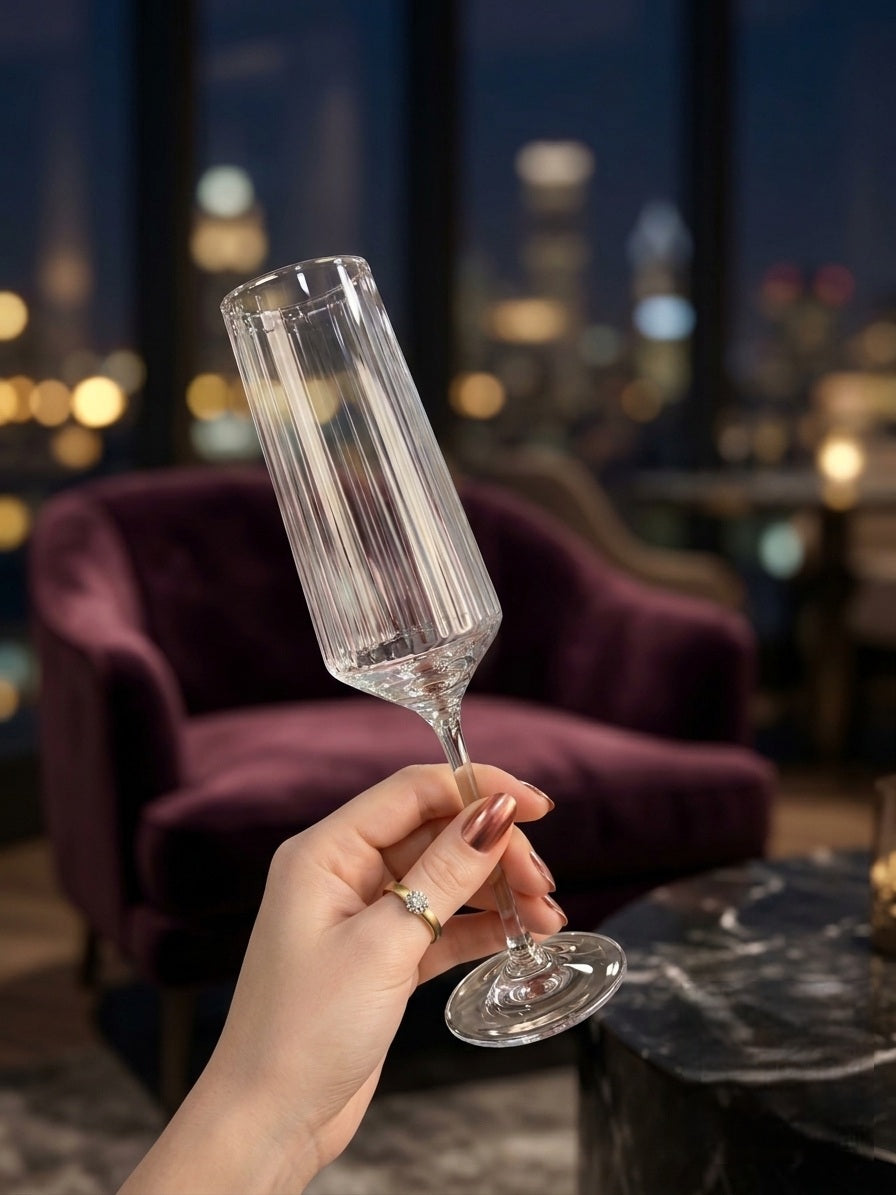 SmartServe Elegant Ribbed Champagne Flute Glass Set – 250ml, 6 Pcs