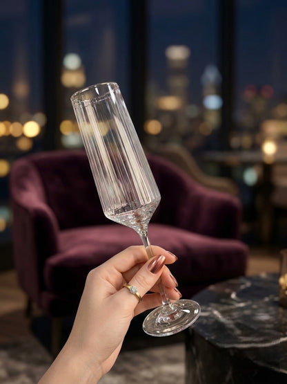 SmartServe Elegant Ribbed Champagne Flute Glass Set – 250ml, 6 Pcs