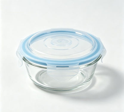 Smartserve Round Borosilicate Glass Lunch Box Set of 2, 370 ML Each | Food Storage Containers with Lids | Snacks, Dry Fruits, Meal Prep & Office Use
