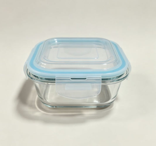 Smartserve Square Borosilicate Glass Lunch Box with Blue PP Lid, 510 ML Set of 2 | Microwave & Refrigerator Safe Food Storage Container | Meal Prep, Office, School & Home Use
