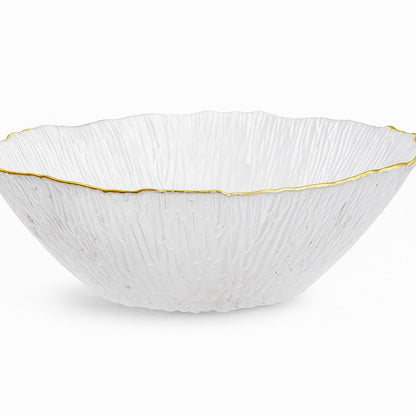 smart "serve" Bowl with Gold Rim Transparent Lead Free Glass | Elegant Premium Luxury Serving Bowl for Salads, Snacks & Desserts | Lead-Free Crystal Glass Tableware