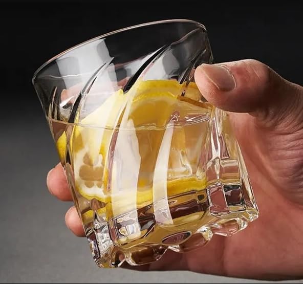 smart"serve" Dancing Base Whiskey Glasses 280 ml Set of 6 | Unique Rolling Crystal Glass for Scotch, Bourbon, Cocktails | Lead-Free, Dishwasher Safe, Premium Barware & Gift