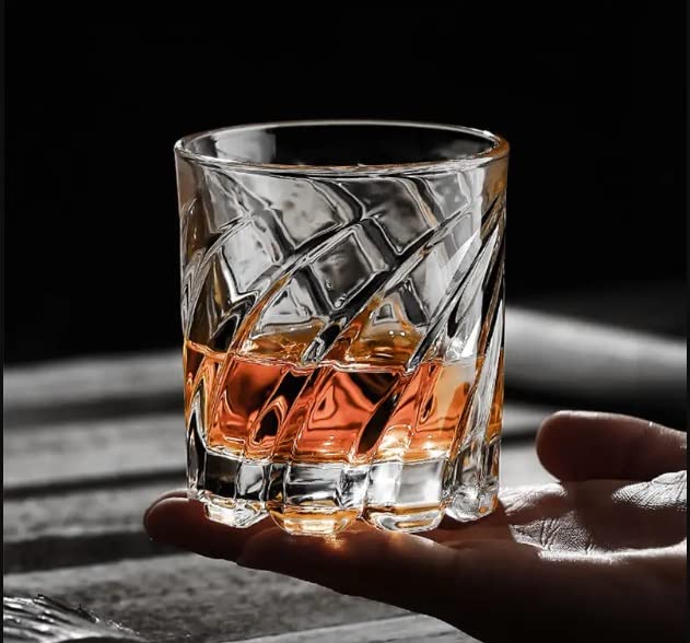 smart"serve" Dancing Base Whiskey Glasses 280 ml Set of 6 | Unique Rolling Crystal Glass for Scotch, Bourbon, Cocktails | Lead-Free, Dishwasher Safe, Premium Barware & Gift