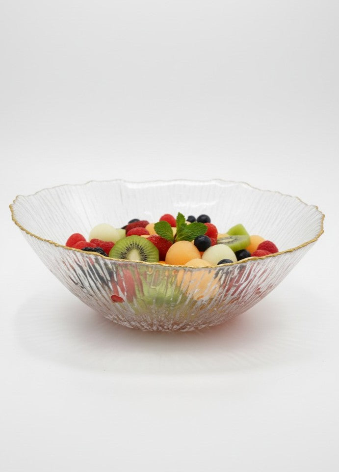 smart "serve" Bowl with Gold Rim Transparent Lead Free Glass | Elegant Premium Luxury Serving Bowl for Salads, Snacks & Desserts | Lead-Free Crystal Glass Tableware