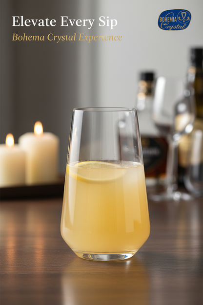 Bohemia Crystal Sandra Tall Cocktail Glasses 440 ml – Set of 6 | Lead-Free Czech Crystal Tumblers | Elegant Glassware for Cocktails, Whiskey, Bourbon, Scotch & Mixed Drinks | Dishwasher Safe