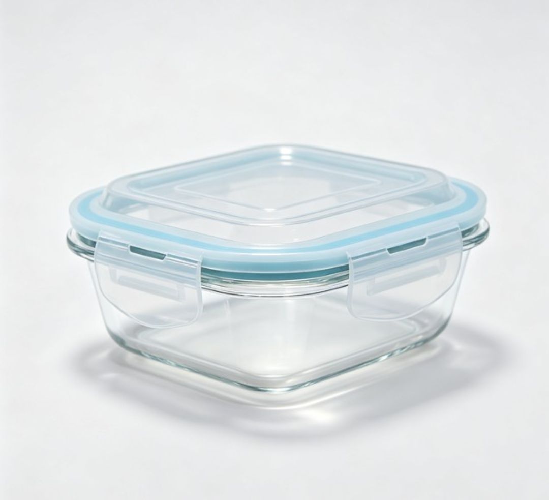 Smartserve Square Borosilicate Glass Lunch Box with Blue PP Lid, 510 ML Set of 2 | Microwave & Refrigerator Safe Food Storage Container | Meal Prep, Office, School & Home Use