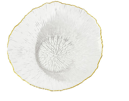 smart "serve" Bowl with Gold Rim Transparent Lead Free Glass | Elegant Premium Luxury Serving Bowl for Salads, Snacks & Desserts | Lead-Free Crystal Glass Tableware