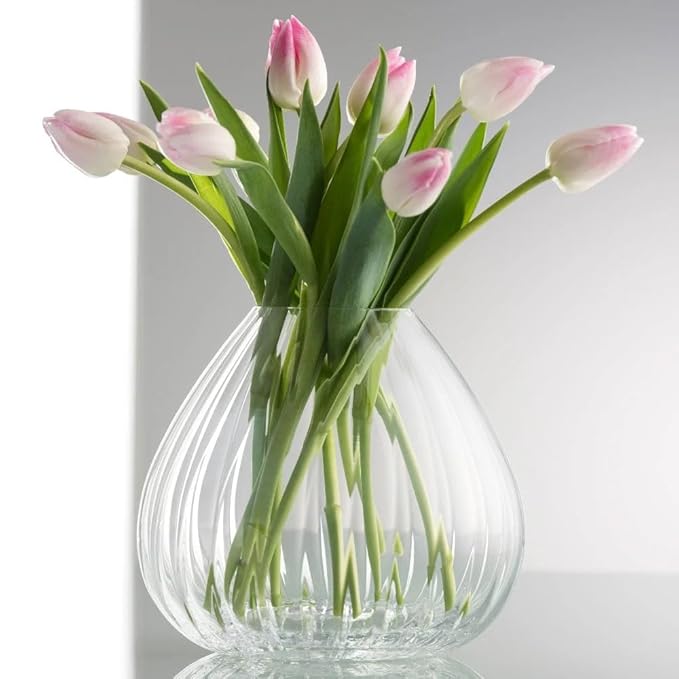 Bohemia Crystal Waterfall Premium Vase 185MM, Crystal Clear, Set of 1 Glass Vase for Flower, Plants, Office, Living Room, Table Decorations, Home Decor, Waterfall Glass Vase, Classic, Lead Free