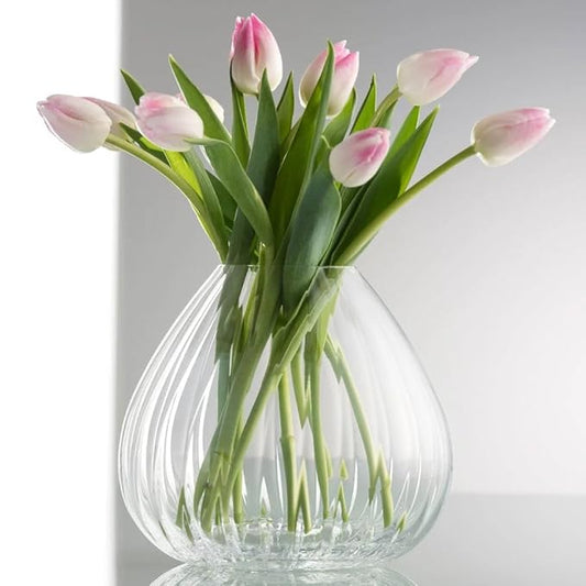 Bohemia Crystal Waterfall Premium Vase 185MM, Crystal Clear, Set of 1 Glass Vase for Flower, Plants, Office, Living Room, Table Decorations, Home Decor, Waterfall Glass Vase, Classic, Lead Free