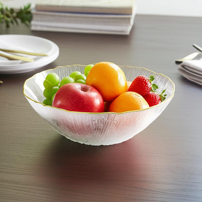 smart "serve" Bowl with Gold Rim Transparent Lead Free Glass | Elegant Premium Luxury Serving Bowl for Salads, Snacks & Desserts | Lead-Free Crystal Glass Tableware
