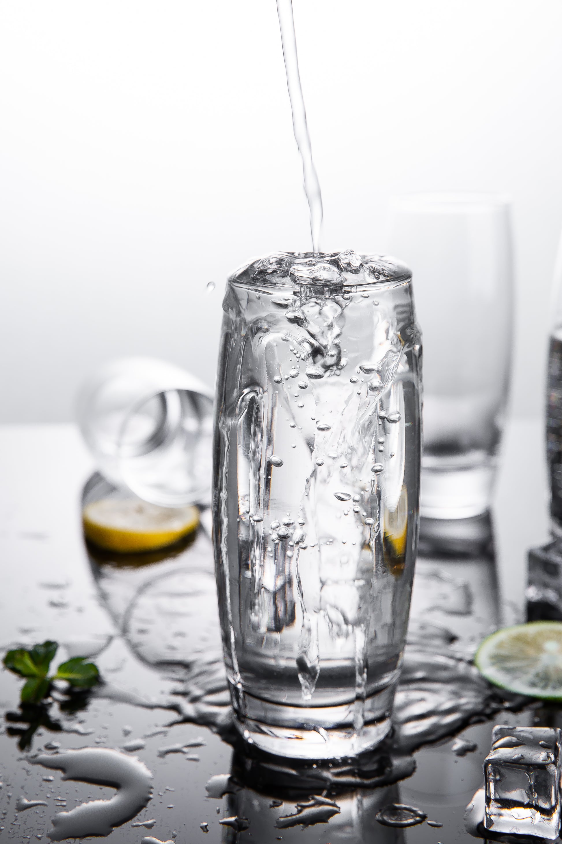 Close-up of Refresh Highball Glass with sparkling water.