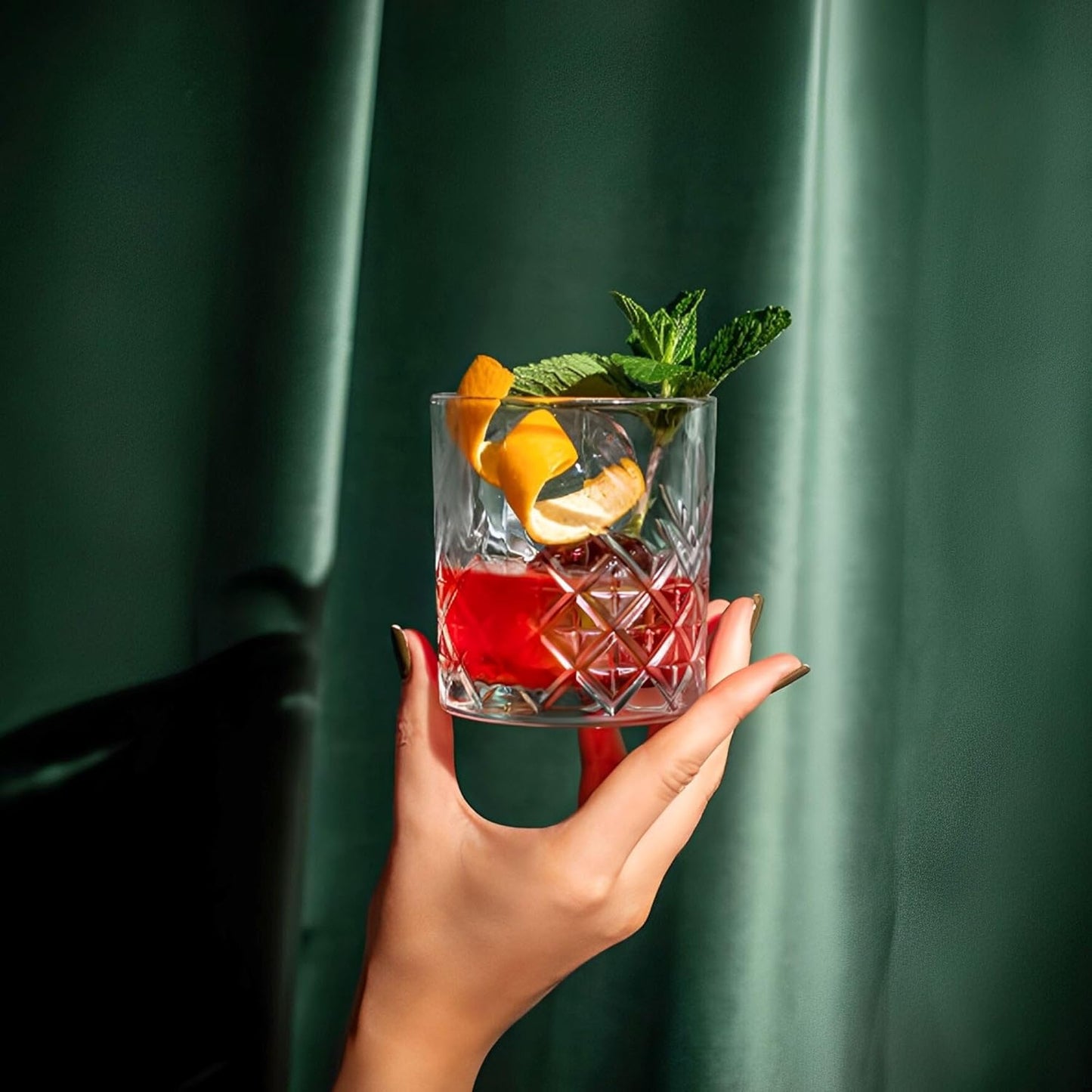 smart "serve" Diamond Cut Whiskey Glasses 340ml, Set of 6, Perfect Bar Glasses for Drinking Whisky, Bourbon, Scotch, Cocktails, Cognac- Old Fashioned Cocktail Tumblers, Classic Cut Design.