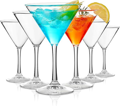 smart "serve" Soda Lime Martini Glass Lead Free 190 ml Set of 6, Hand Blown Martini Glasses with long durable Stem - Elegant Cocktail Glasses for Bar, Martini, Cosmopolitan, Manhattan, Gimlet, Pisco Sour