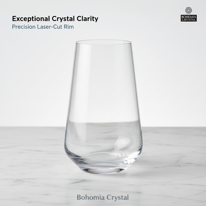 Bohemia Crystal Sandra Tall Cocktail Glasses 440 ml – Set of 6 | Lead-Free Czech Crystal Tumblers | Elegant Glassware for Cocktails, Whiskey, Bourbon, Scotch & Mixed Drinks | Dishwasher Safe