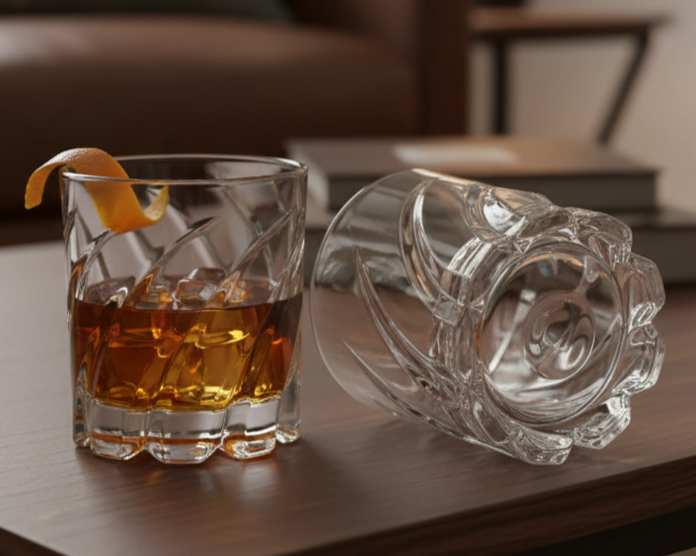 smart"serve" Dancing Base Whiskey Glasses 280 ml Set of 6 | Unique Rolling Crystal Glass for Scotch, Bourbon, Cocktails | Lead-Free, Dishwasher Safe, Premium Barware & Gift