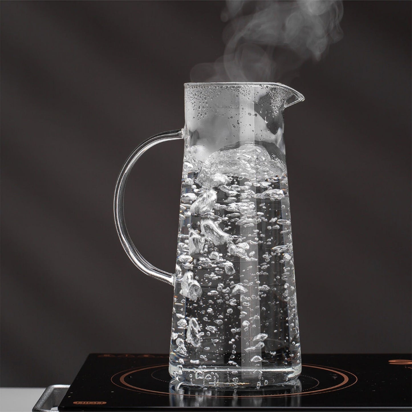 Glass Pitcher on a kitchen counter.