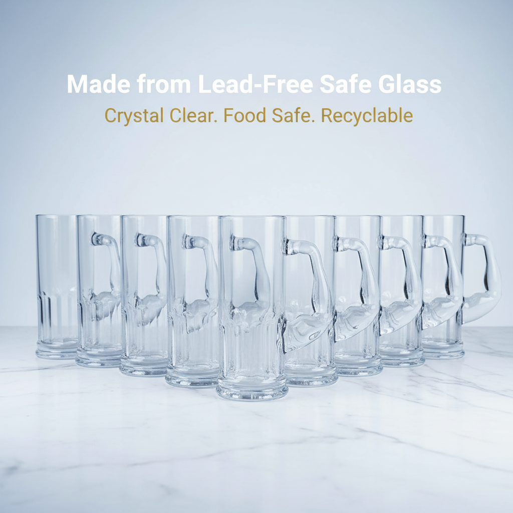 Smartserve Crystal Muscle Beer Mug Set of 6 | 600ml Heavy Clear Glass Beer Mugs | Premium Lead-Free Crystal Barware | Freezer Safe Thick Handle Large Beer Glass Set for Home, Bar & Parties