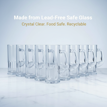 Smartserve Crystal Muscle Beer Mug Set of 6 | 600ml Heavy Clear Glass Beer Mugs | Premium Lead-Free Crystal Barware | Freezer Safe Thick Handle Large Beer Glass Set for Home, Bar & Parties