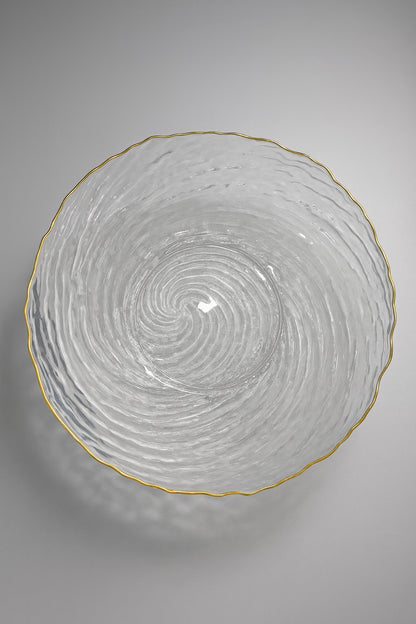 smart "serve" Fruit Bowl with Gold Rim Transparent Lead Free Glass | Premium Luxury Crystal Finish Bowl for Fruits, Salads & Desserts | Elegant Decorative & Serving Bowl for Home & Gifting