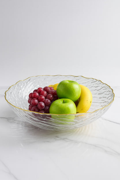 smart "serve" Fruit Bowl with Gold Rim Transparent Lead Free Glass | Premium Luxury Crystal Finish Bowl for Fruits, Salads & Desserts | Elegant Decorative & Serving Bowl for Home & Gifting