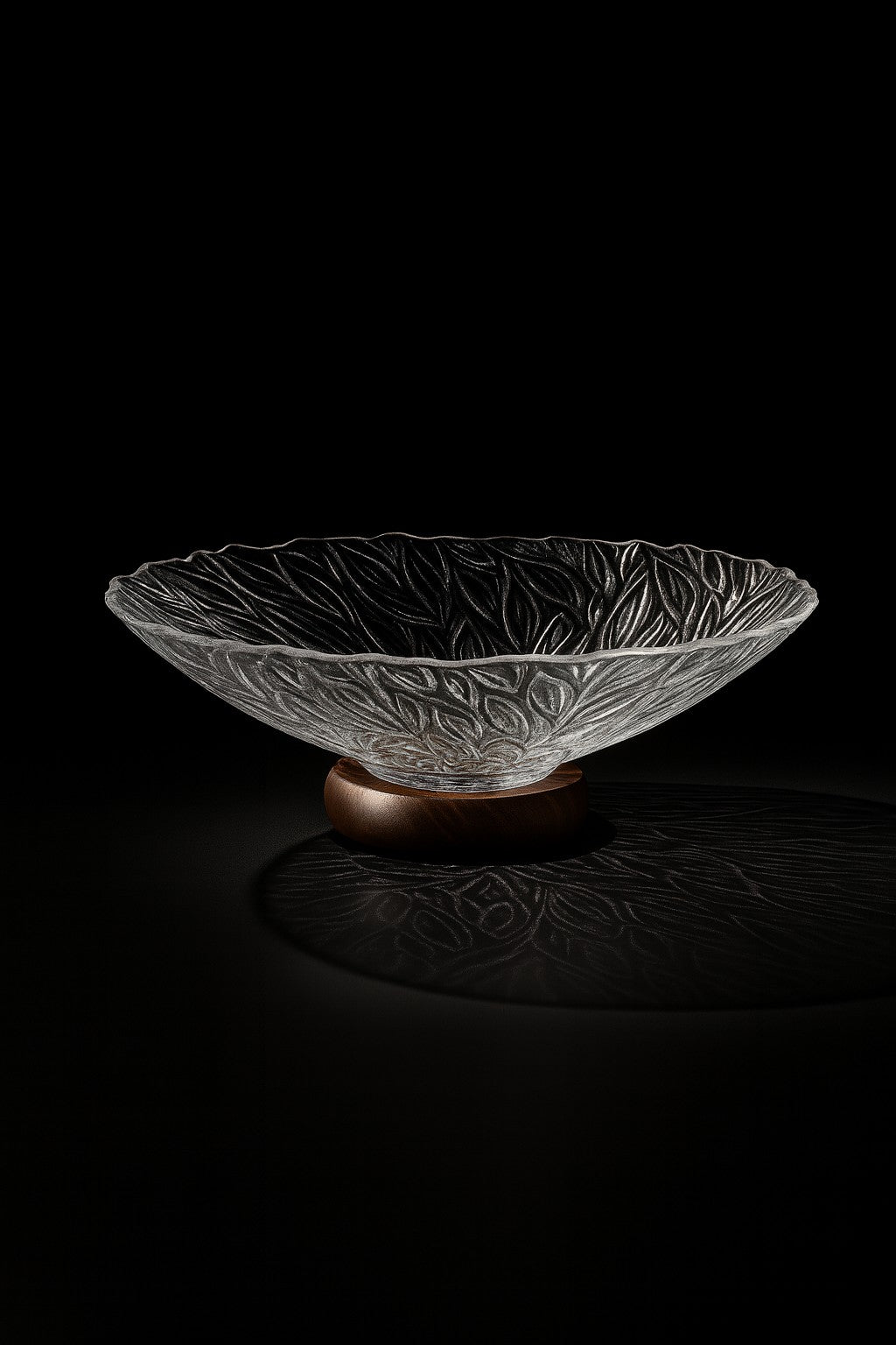 smart "serve" Premium Wooden Footed Bowl Transparent Lead Free Glass | Heavy Luxury Serving Bowl for Salads Snacks Fruits Desserts