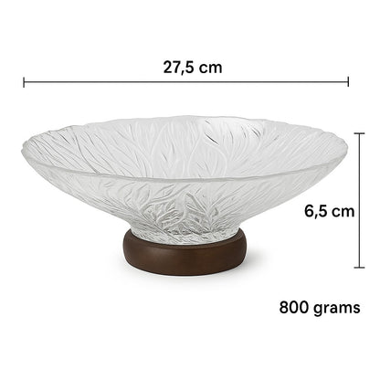 smart "serve" Premium Wooden Footed Bowl Transparent Lead Free Glass | Heavy Luxury Serving Bowl for Salads Snacks Fruits Desserts