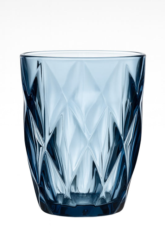 smart "serve" Blue Diamond Water Tumbler 280 ml Set of 6 | Premium Blue Transparent Lead Free Glass | Drinking Glasses for Water Juice Beverages