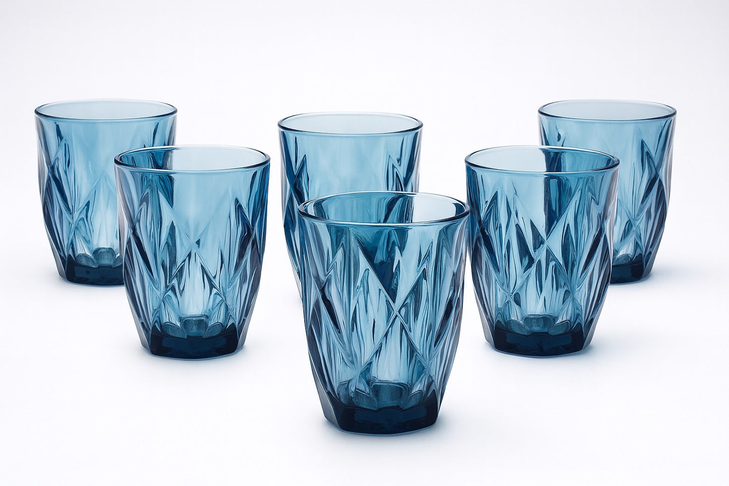smart "serve" Blue Diamond Water Tumbler 280 ml Set of 6 | Premium Blue Transparent Lead Free Glass | Drinking Glasses for Water Juice Beverages