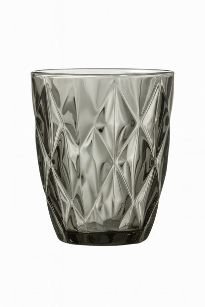 smart "serve" Grey Diamond Water Tumbler 280 ml Set of 6 | Premium Grey Transparent Lead Free Glass | Drinking Glasses for Water Juice Beverages