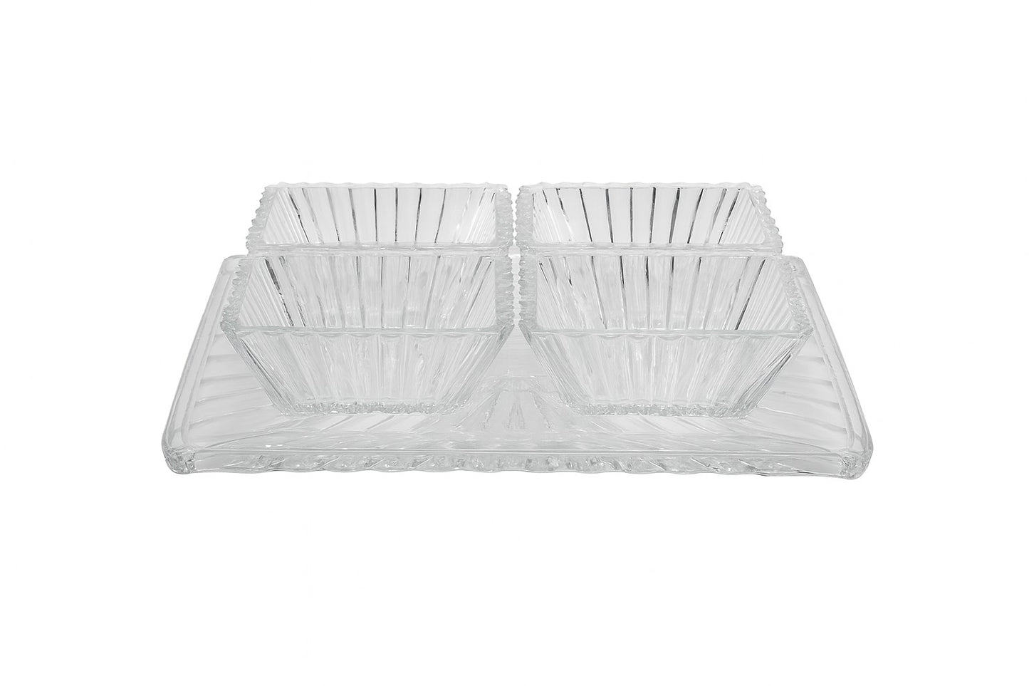 smart "serve" Tray with 4 Pcs Bowl Set Transparent Lead Free Glass | Premium Luxury Serving Set for Snacks, Dry Fruits & Desserts | Elegant Glassware for Home & Gifting
