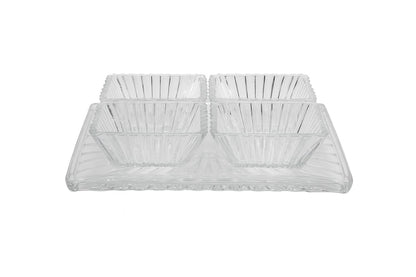 smart "serve" Tray with 4 Pcs Bowl Set Transparent Lead Free Glass | Premium Luxury Serving Set for Snacks, Dry Fruits & Desserts | Elegant Glassware for Home & Gifting