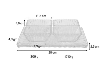 smart "serve" Tray with 4 Pcs Bowl Set Transparent Lead Free Glass | Premium Luxury Serving Set for Snacks, Dry Fruits & Desserts | Elegant Glassware for Home & Gifting