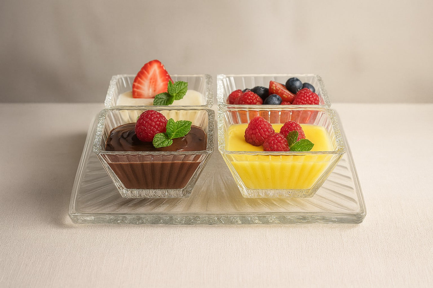 smart "serve" Tray with 4 Pcs Bowl Set Transparent Lead Free Glass | Premium Luxury Serving Set for Snacks, Dry Fruits & Desserts | Elegant Glassware for Home & Gifting