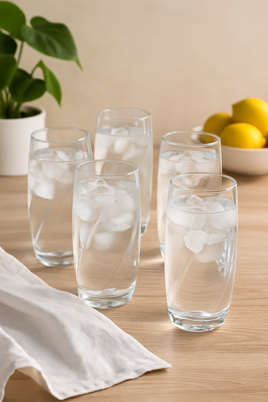 Smartserve Glory Tall Glasses 365 ml Set of 6 Bulgarian Import Glass Tumblers, Dishwasher Safe, Break Resistant, Perfect for Mixed Drinks, Cold Beverages, Home Bar & Parties, Cocktail, Juice, Vodka
