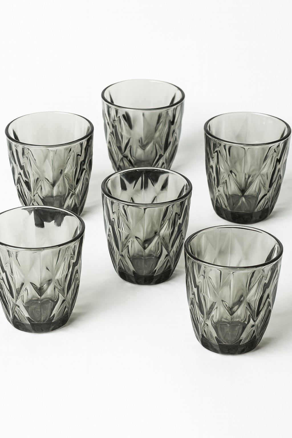 smart "serve" Grey Diamond Water Tumbler 280 ml Set of 6 | Premium Grey Transparent Lead Free Glass | Drinking Glasses for Water Juice Beverages