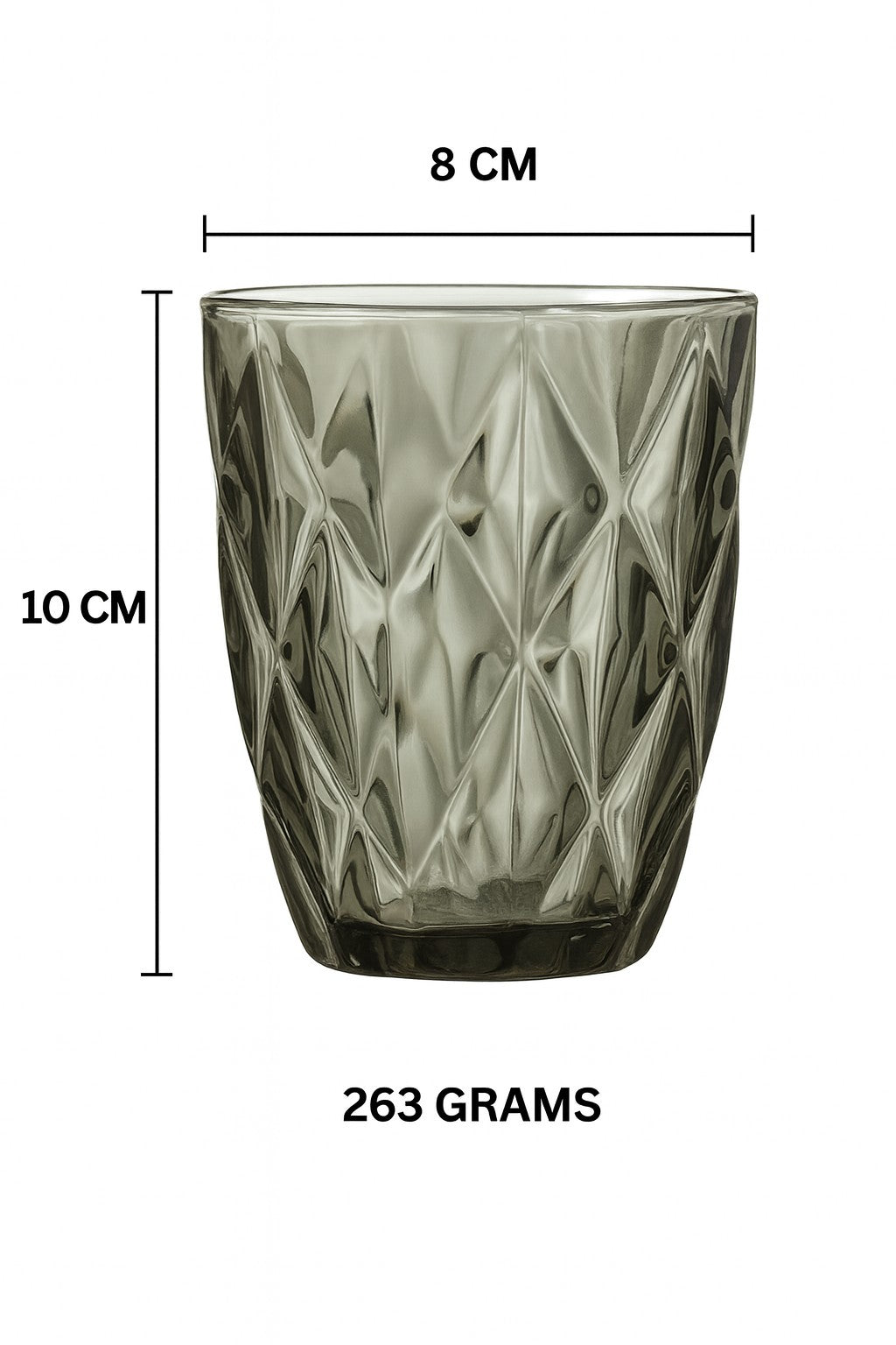 smart "serve" Grey Diamond Water Tumbler 280 ml Set of 6 | Premium Grey Transparent Lead Free Glass | Drinking Glasses for Water Juice Beverages