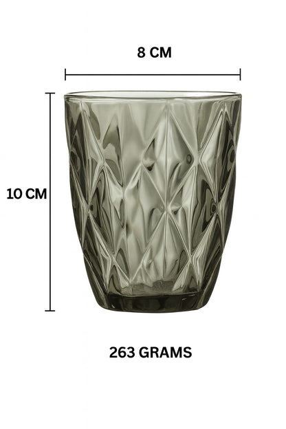 smart "serve" Grey Diamond Water Tumbler 280 ml Set of 6 | Premium Grey Transparent Lead Free Glass | Drinking Glasses for Water Juice Beverages