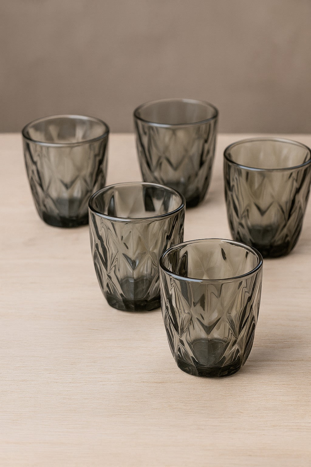 smart "serve" Grey Diamond Water Tumbler 280 ml Set of 6 | Premium Grey Transparent Lead Free Glass | Drinking Glasses for Water Juice Beverages