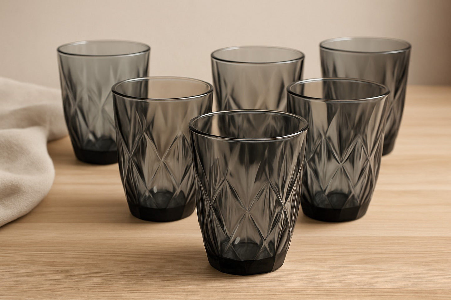 smart "serve" Grey Diamond Water Tumbler 280 ml Set of 6 | Premium Grey Transparent Lead Free Glass | Drinking Glasses for Water Juice Beverages