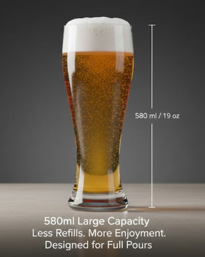 smart "serve" 580ml Tall Pilsner Beer Glass Set of 6 | Premium Transparent Glassware for Beer, Mocktails, Juice, Soda & More | Perfect for Home, Bar & Party Use | Gift Box | Imported Bar Weizen Glass